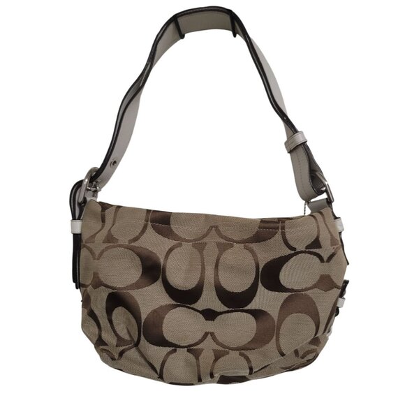 Coach Signature F15068 Canvas Hobo Shoulder Bag Beige & Brown - Picture 2 of 16